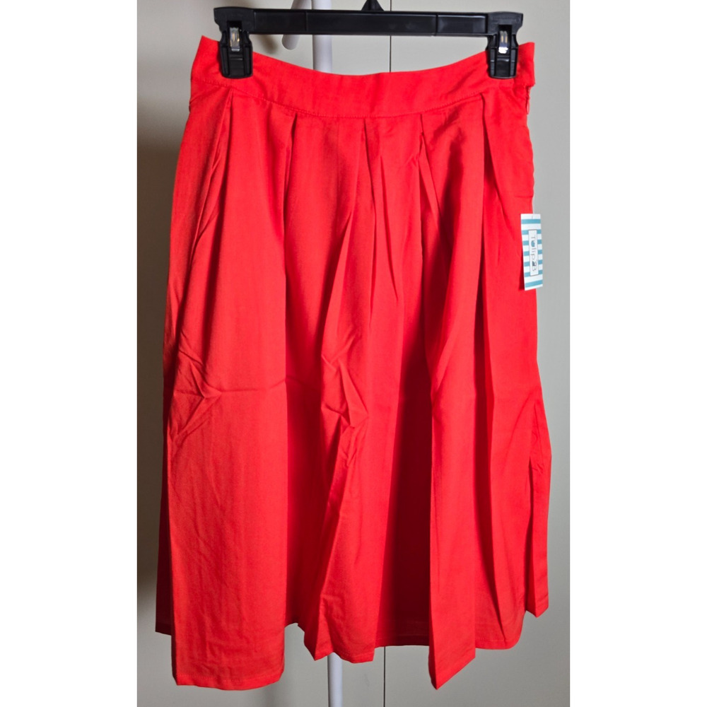 Tulip B Skirt Medium NWT Bright Coral Red Pleated Midi Lightweight - Picture 2 of 7